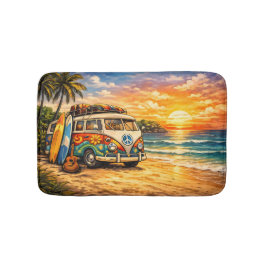 Retro 60s Hippie Beach Bus Sunset | Surf Van Life バスマット