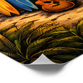 Retro 60s Hippie Beach Bus Sunset | Surf Van Life ポスター (角)