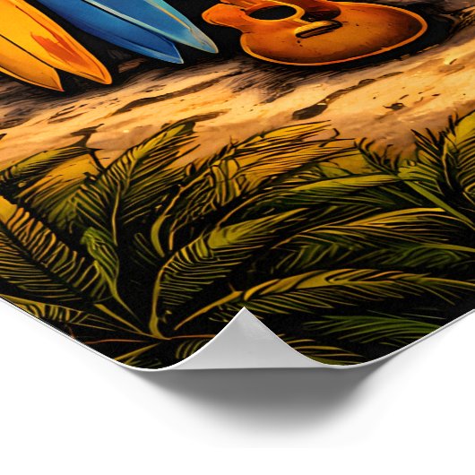 Retro 60s Hippie Beach Bus Sunset | Surf Van Life ポスター (角)