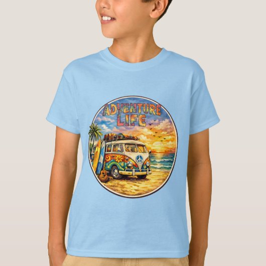 Retro 60s Hippie Beach Sunset Adventure Life Boys Tシャツ (正面)