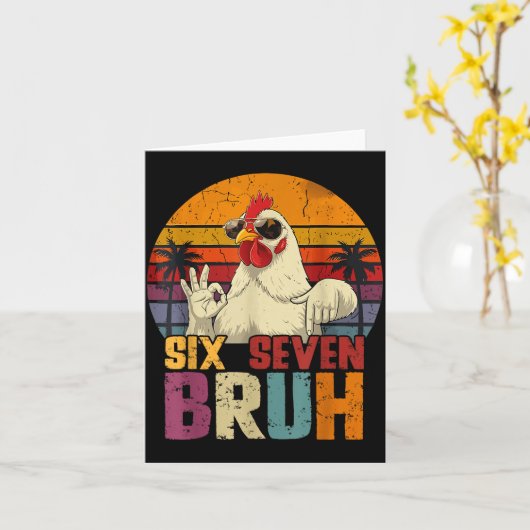 Retro 67 Six Seven Bruh Funny Chicken With Sungles カード (黄色い花)