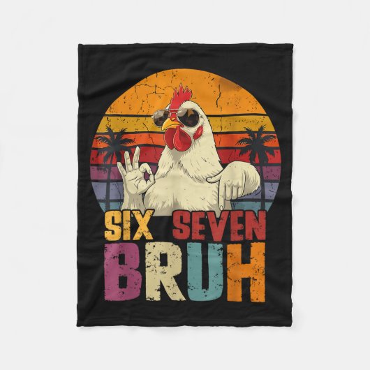 Retro 67 Six Seven Bruh Funny Chicken With Sungles フリースブランケット (正面)