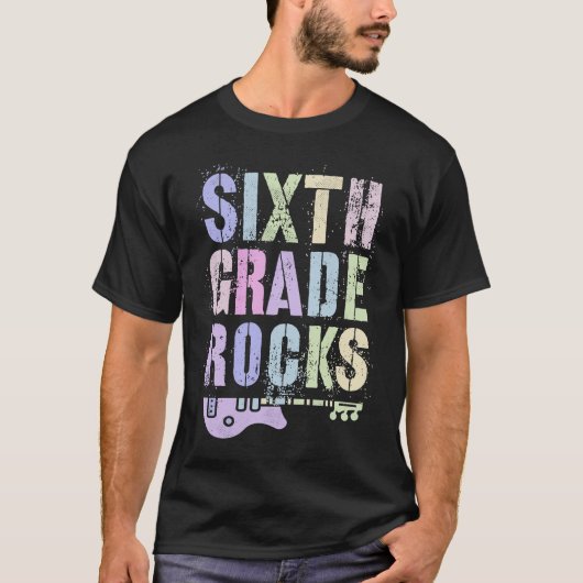 Retro 6th GRADE ROCKS Teacher Rockstar Squad Sixth Tシャツ (正面)