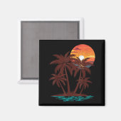 Retro 70s 80s Beach Sunset Palm Tree Summer Vibes マグネット (正面/裏面)
