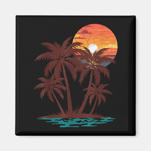 Retro 70s 80s Beach Sunset Palm Tree Summer Vibes マグネット (正面)