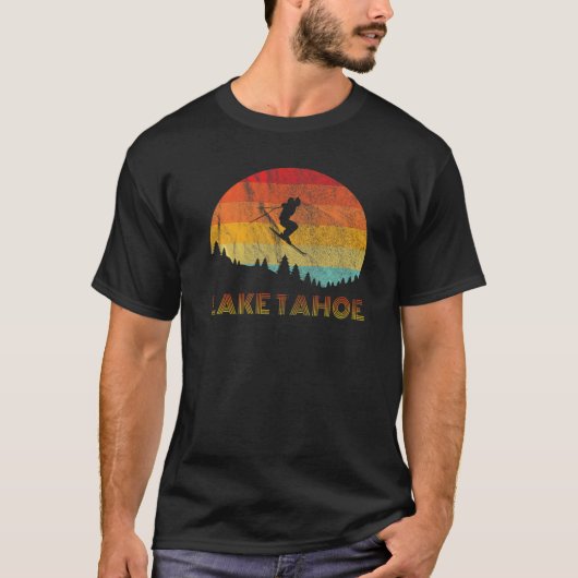 Retro 70s 80s Lake Tahoe Skiing Outdoors Gift Men  Tシャツ (正面)