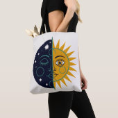 Retro 70s Celestial Sun Moon Split Face Art Print トートバッグ (クローズアップ)