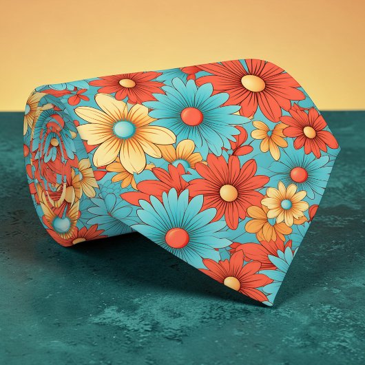Retro 70s Classic Flowers Groovy Custom Necktie ネクタイ