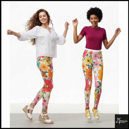 Retro 70s Floral Groovy Daisy Backdrop レギンス