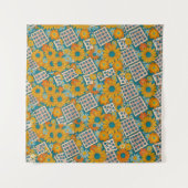 Retro 70s Floral Patchwork Pattern タペストリー (正面(横))