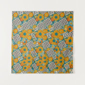 Retro 70s Floral Patchwork Pattern タペストリー (正面)