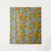 Retro 70s Floral Patchwork Pattern タペストリー (正面)