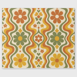  Retro 70s Floral Wrapping Paper Pattern ラッピングペーパー