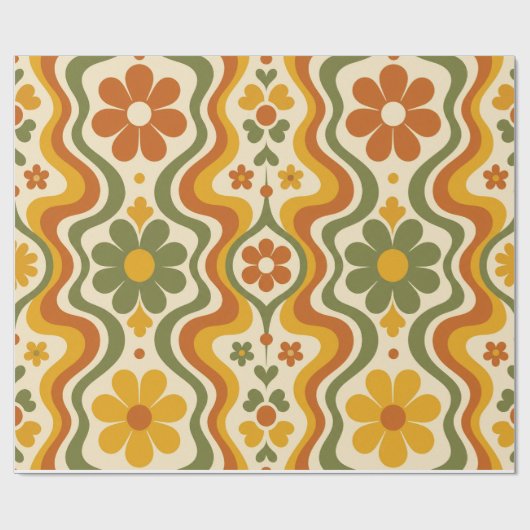 Retro 70s Floral Wrapping Paper Pattern ラッピングペーパー (フラット)
