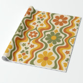 Retro 70s Floral Wrapping Paper Pattern ラッピングペーパー (アンロールド)