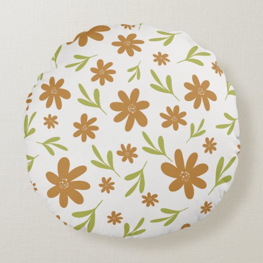 Retro 70s Flower - Boho Fall Decor ラウンドクッション (正面)