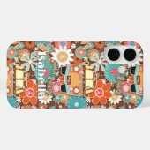 Retro 70s Fun n Funky Hippy Van Peace Sign w Name Case-Mate iPhoneケース (裏面 (横))