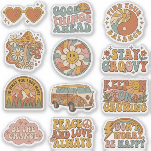Retro 70s Groovy Boho Decals Sticker Pack シール (正面)