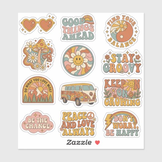 Retro 70s Groovy Boho Decals Sticker Pack シール (シート)