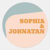 Retro 70s groovy dusty blue orange wedding ラウンドシール (正面)