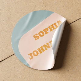 Retro 70s groovy dusty blue orange wedding ラウンドシール