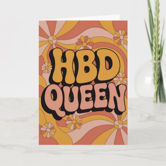 Retro 70s Groovy HBD Queen Birthday Card for Her カード (正面)