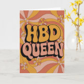 Retro 70s Groovy HBD Queen Birthday Card for Her カード (黄色い花)