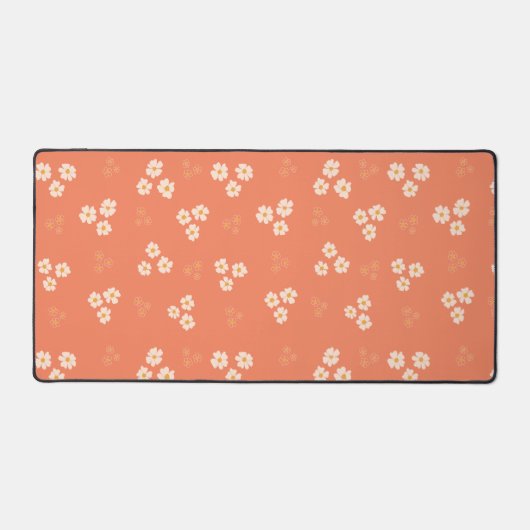 Retro 70s Groovy Orange Daisy Floral Custom デスクマット (正面)