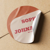 Retro 70s groovy orange red wedding ラウンドシール