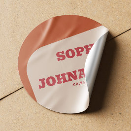 Retro 70s groovy orange red wedding ラウンドシール