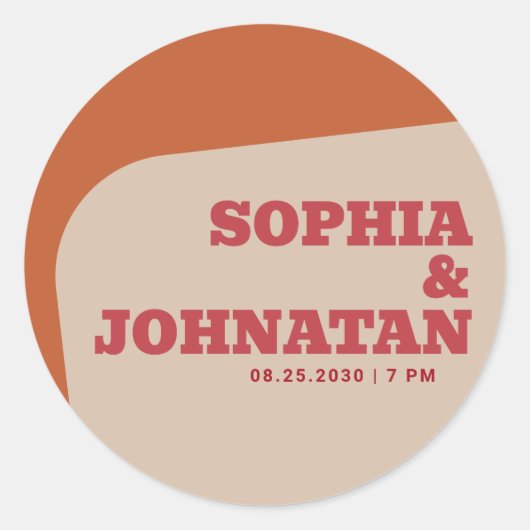 Retro 70s groovy orange red wedding ラウンドシール (正面)