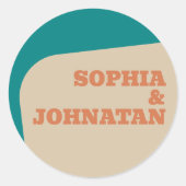 Retro 70s groovy teal orange beige wedding ラウンドシール (正面)