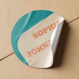 Retro 70s groovy teal orange beige wedding ラウンドシール