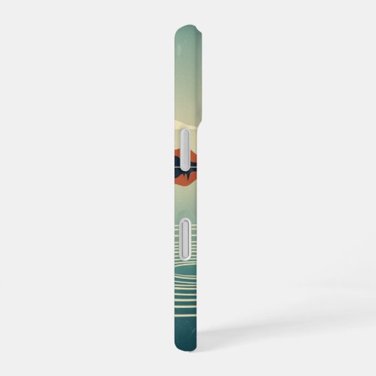 Retro 70s Lake Reflection Art iPhone 16ケース (右側面)