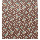 RETRO 70s Mod Daisy Floral Hippy Butterfly Brown シャワーカーテン (正面)