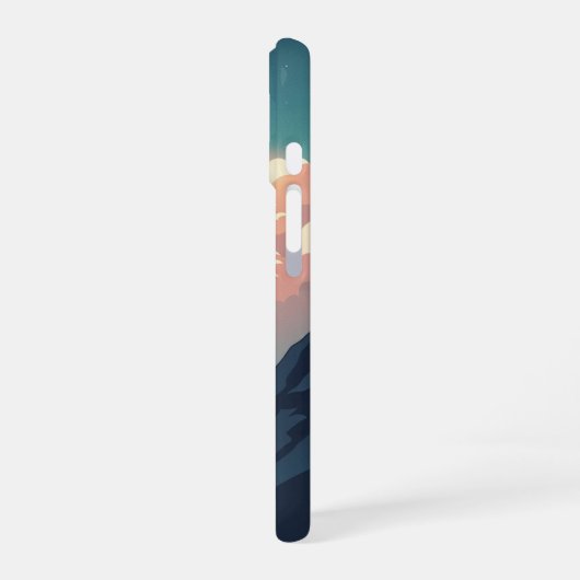 Retro 70s Mountainscape with Bright Clouds iPhone 16ケース (左側面)