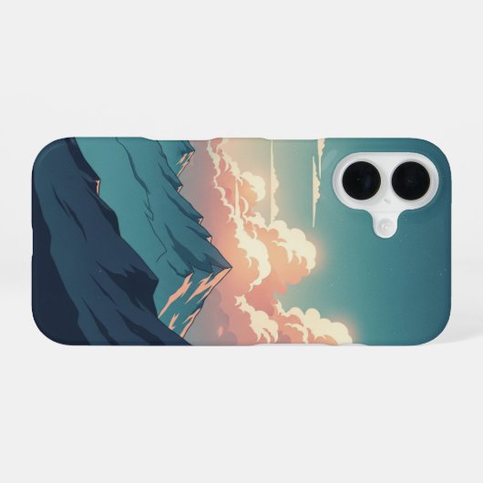 Retro 70s Mountainscape with Bright Clouds iPhone 16ケース (裏面横)
