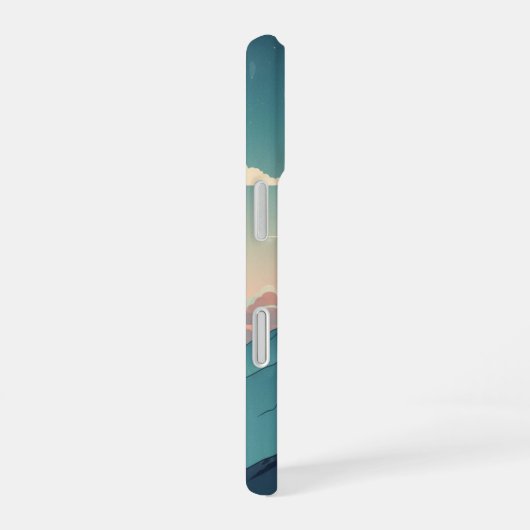 Retro 70s Mountainscape with Bright Clouds iPhone 16ケース (右側面)