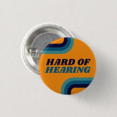 Retro 70s Orange Blue Lines Hard of Hearing Button 缶バッジ (正面&裏面)