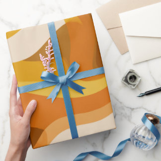 Retro 70s Orange Mustard Wave Abstract Pattern ラッピングペーパー