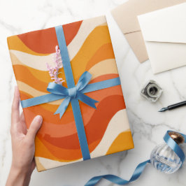 Retro 70s Orange Mustard Wave Abstract Pattern ラッピングペーパー