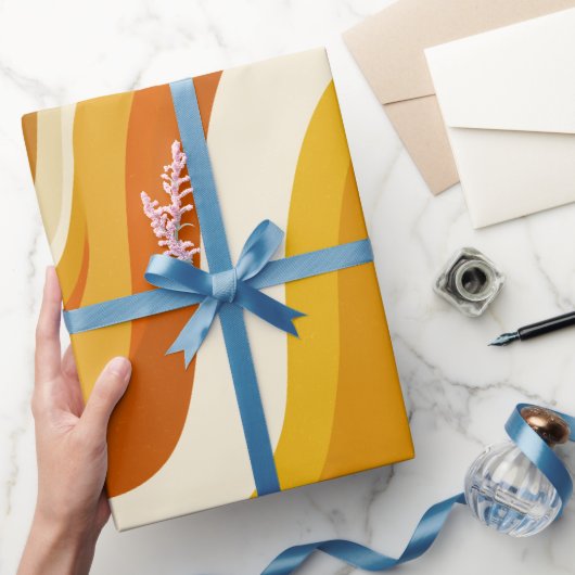 Retro 70s Orange Mustard Wave Abstract Pattern ラッピングペーパー (ギフト)