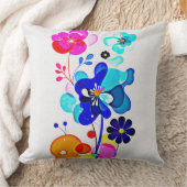 Retro 70s Psychedelic Abstract Fluid Floral クッション (ブランケット)