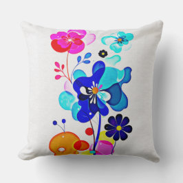 Retro 70s Psychedelic Abstract Fluid Floral クッション