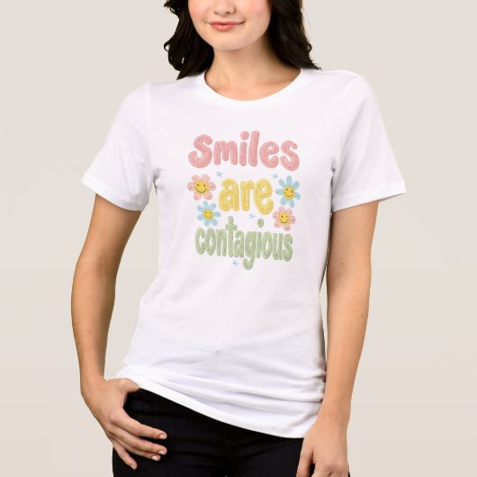 Retro 70s Smiles Are Contagious Floral トライブレンドＴシャツ (正面)