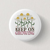 Retro 70s Smiley Face Daisy Keep On Growing 缶バッジ (正面)