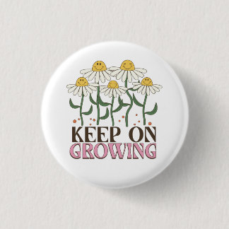 Retro 70s Smiley Face Daisy Keep On Growing 缶バッジ