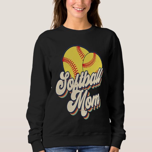 Retro 70s Softball Mom Cute Player Mama Team Sport スウェットシャツ (正面)