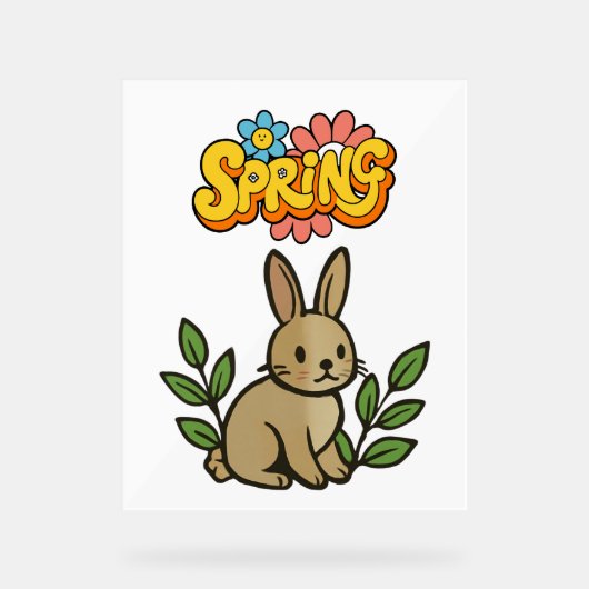 Retro 70s Spring Bunny Graphic Design アクリルサイン (正面)