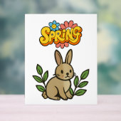 Retro 70s Spring Bunny Graphic Design アクリルサイン (ニュートラル)